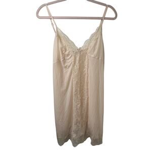 Lg Victorias Secret Slip Dress Pink Gold Lace Satin Bow Y2K Coquette Romantic